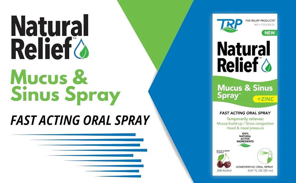 Natural Relief Mucus & Sinus Spray Multi Symptom Mucus and Sinus Relief Including Mucus Build-Up Sinus Congestion and Head and Nasal Pressure. - Mucus and Sinus Spray