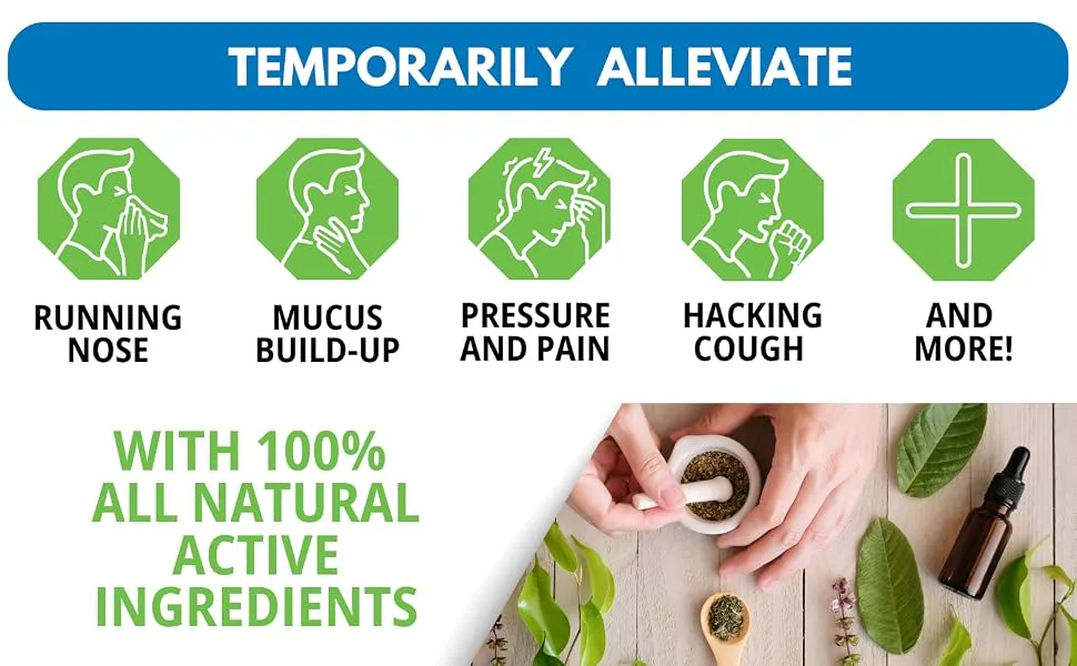 Natural Relief Mucus & Sinus Spray Multi Symptom Mucus and Sinus Relief Including Mucus Build-Up Sinus Congestion and Head and Nasal Pressure. - Temporarily alleviate symptoms with 100% all natural active ingredients