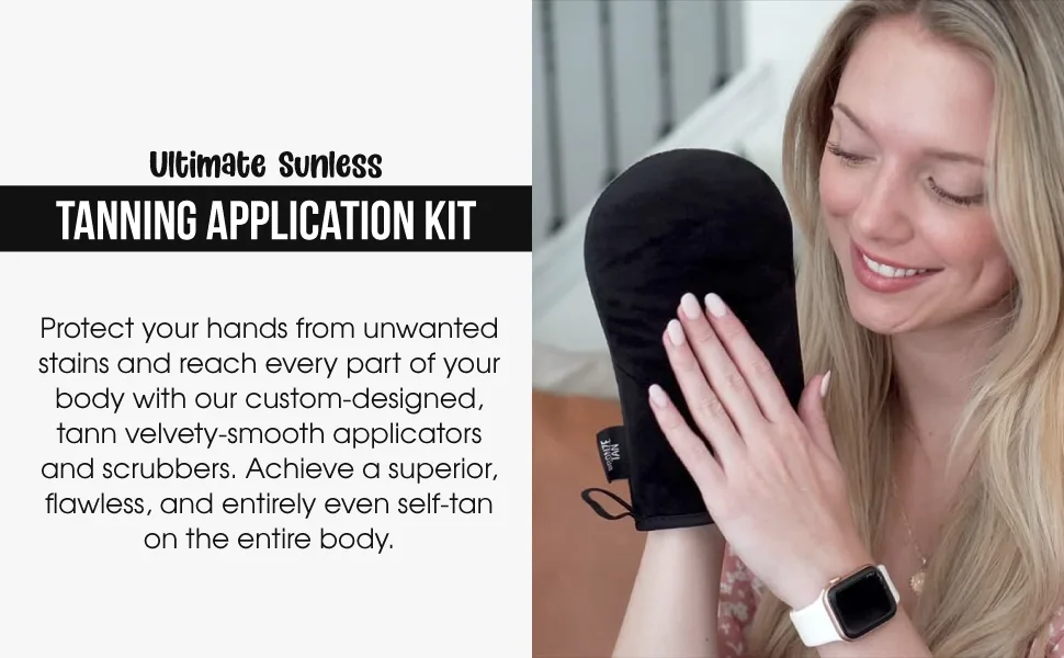 Bronze Tan Self Tanner Accessory Kit - Includes Self Tanning Mitt Tan Remover Exfoliating Mitt Easy-Reach Back Applicator Tanning Brush Applicator for Face & Hands - Sunless Tanning Application - Bronze Tan, Self Tanner Accessory Kit, Mitt Applicator, Tanning Brush, Exfoliating Mitt