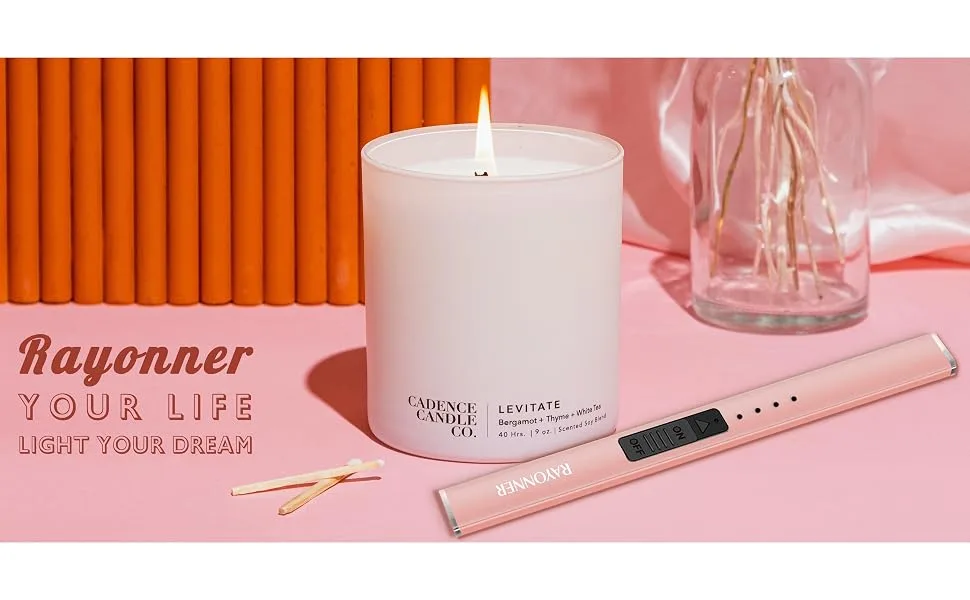 RAYONNER Lighter Electric Lighter Candle Lighter Rechargeable USB Lighter Arc Lighter Rose Gold 1 Count - pink