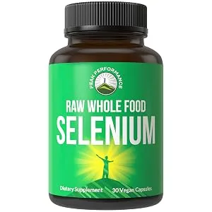 Raw Whole Food Selenium Supplement - Pure Selenium Vegan Capsules for Immune System, Thyroid Support, Heart Health, Prostate. Superior Absorption 30 Pills - Selenium Bottle