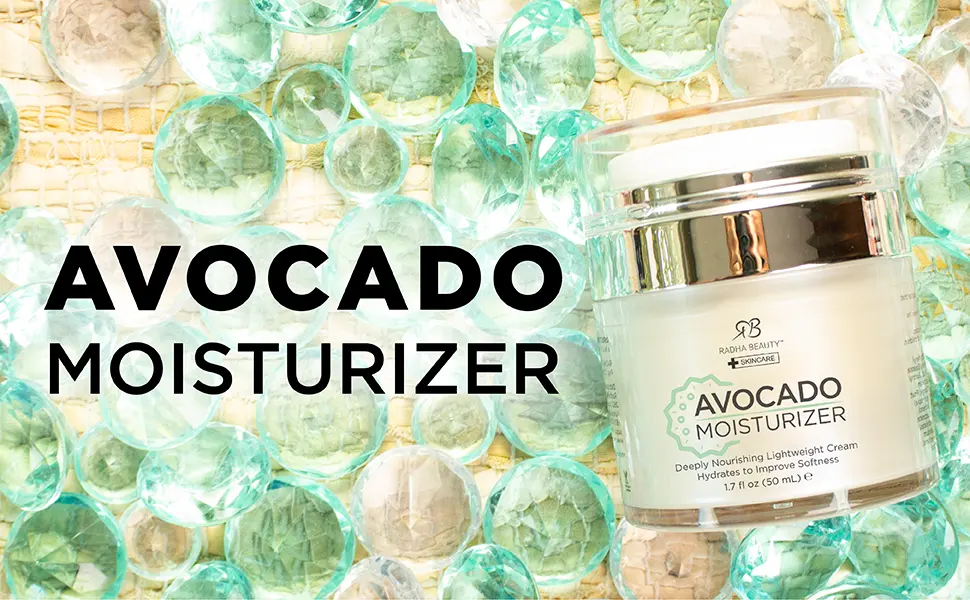 Radha Beauty Glow Boosting Avocado Moisturizer 1.7 fl oz. for Face Neck Decollete - Super Moisturizing Facial Lightweight Cream - Avocado