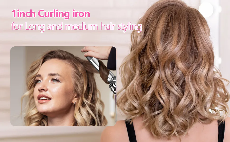 DAN Technology Curling Iron 1 inch Hair Curling Iron Titanium Curling Iron Dual Voltage Flat Iron Travel Curling Iron Pink - 1 inch curling iron