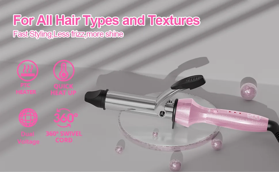 DAN Technology Curling Iron 1 inch Hair Curling Iron Titanium Curling Iron Dual Voltage Flat Iron Travel Curling Iron Pink - curling iron