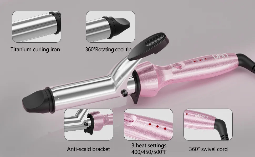 DAN Technology Curling Iron 1 inch Hair Curling Iron Titanium Curling Iron Dual Voltage Flat Iron Travel Curling Iron Pink - mini curling iron