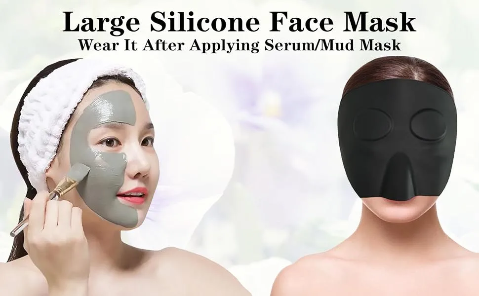 WIDVIH Large Silicone Face Mask Covers Forehead Eyes Cheeks Wear After Applying Serums Improves Skin Microbiome Eyes Masks Block Light (1pc) - Large Coverage Silicone Face Mask
