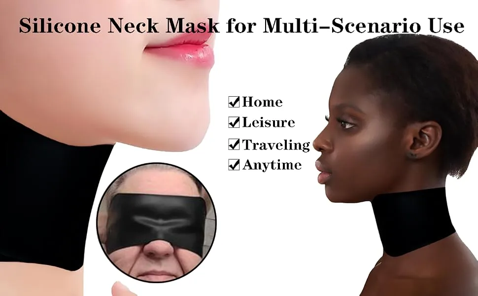 WIDVIH Reusable Silicone Neck Wrap Neck Anti-Wrinkle Patch Neck Masks Protector Prevents Neck Mask Slipping Improves Serum&Lotion Absorption (Black) - Silicone Neck Mask for Multi-Scenario Use