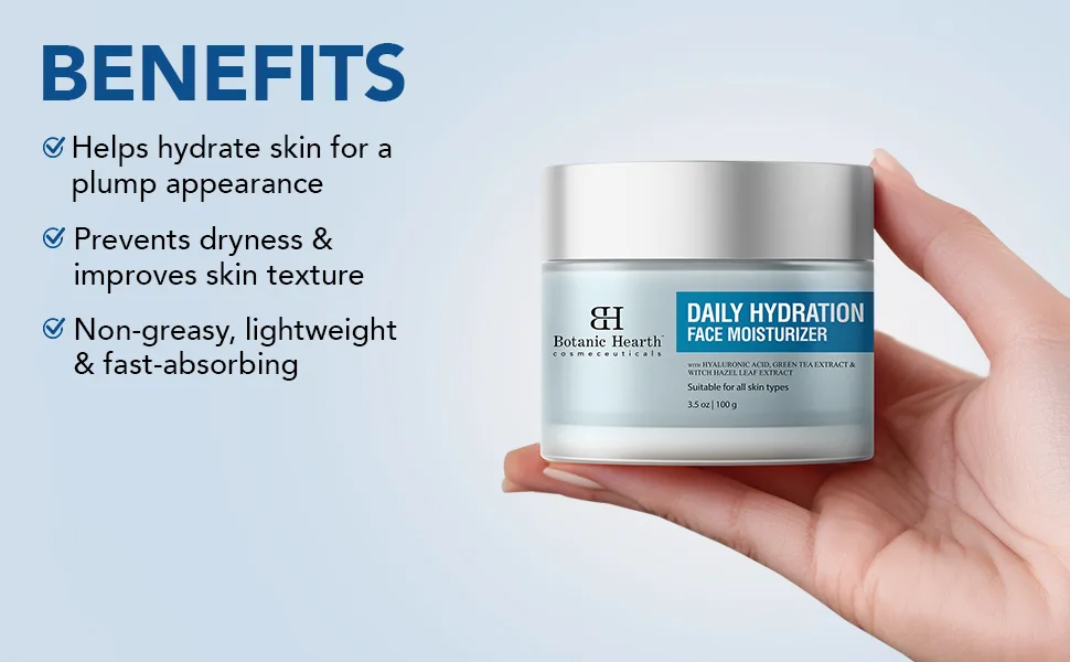 Botanic Hearth Daily Hydration Moisturizer with Hyaluronic Acid Green Tea Extract | All Skin Type | 3.5 fl oz | 100 g - product information 4