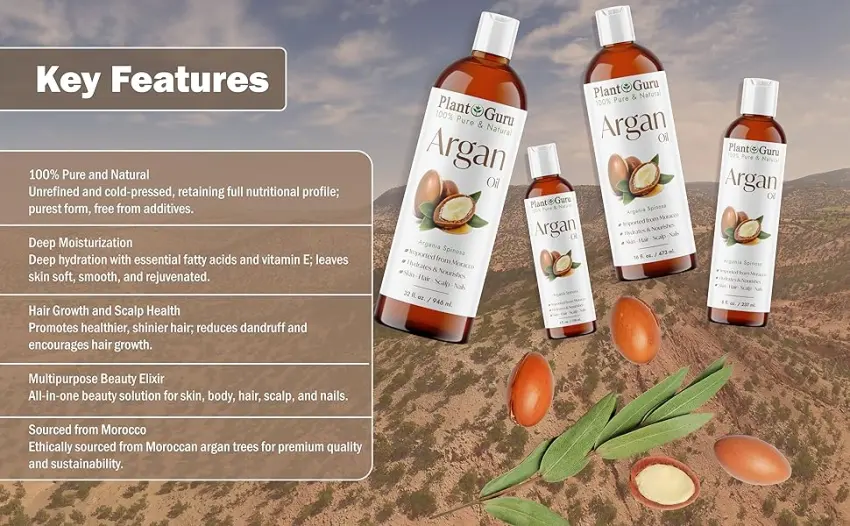 Argan Oil 16 oz. Morocco Virgin Cold Pressed 100% Pure Natural - Stimulates Hair Growth Skin Face And Body Moisturizer. - Key Features