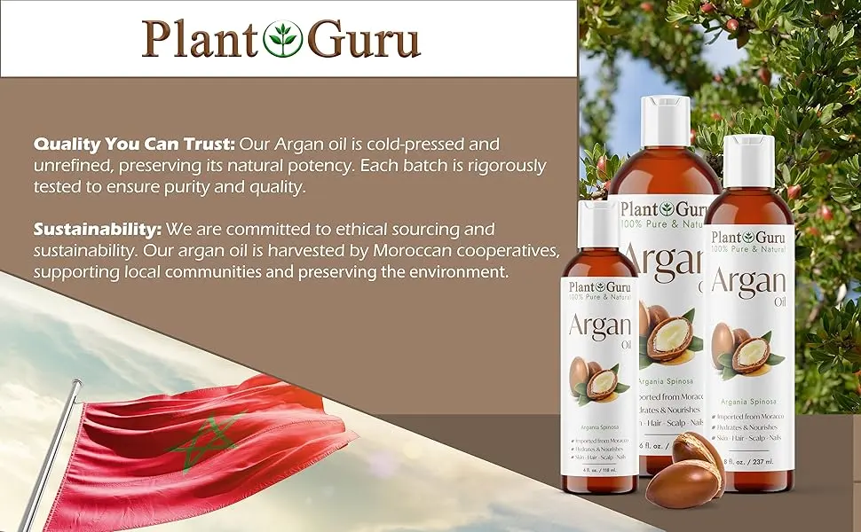 Argan Oil 16 oz. Morocco Virgin Cold Pressed 100% Pure Natural - Stimulates Hair Growth Skin Face And Body Moisturizer. - Trusted Quality
