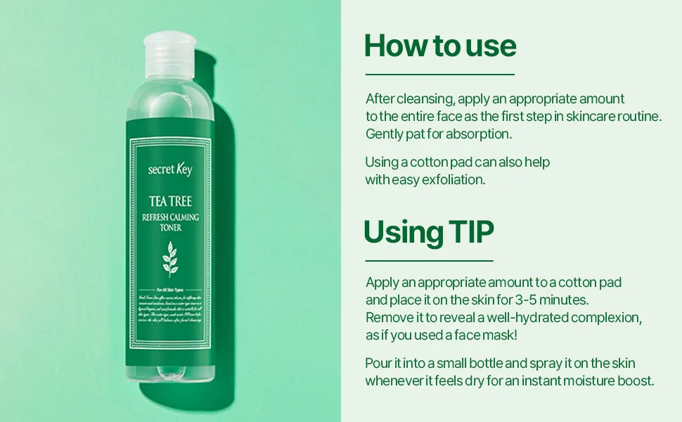 Secret Key Refresh Calming Toner Tea Tree 8.38 fl oz (248 ml) - how to use