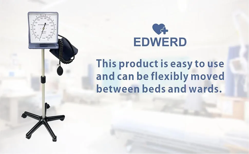 Rolling Stand Type Aneroid Sphygmomanometer with Cuff Clear Gauge - Clinical Mobile Aneroid Sphygmomanometer Community center Family ICU check heart Arm