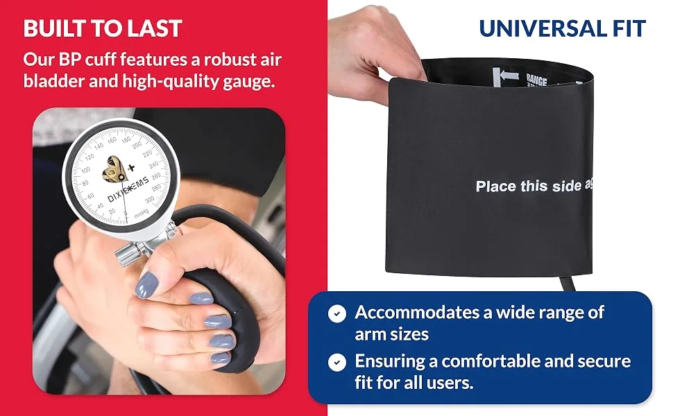 Dixie EMS BP Cuff Aneroid Professional Sphygmomanometer Precise Monitoring Blood Pressure Cuff Manual for Adults - Black - Comfortable to Wear