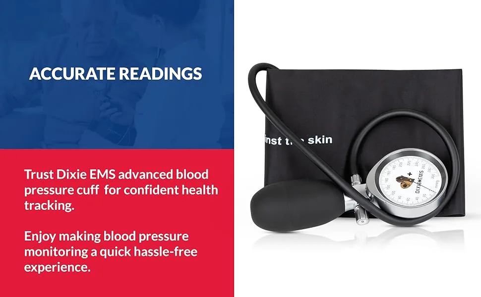 Dixie EMS BP Cuff Aneroid Professional Sphygmomanometer Precise Monitoring Blood Pressure Cuff Manual for Adults - Black - Dixie EMS Blood Pressure Cuff