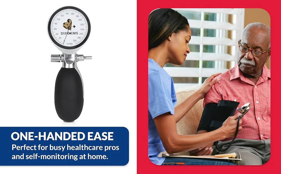 Dixie EMS BP Cuff Aneroid Professional Sphygmomanometer Precise Monitoring Blood Pressure Cuff Manual for Adults - Black - One Hand Use