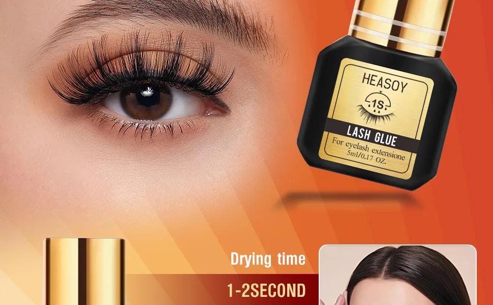 Extra Strong Eyelash Extension Glue | Heasoy Waterproof Lash Glue | 1 Sec Drying time | Retention 8 Weeks | Individual Lash Glue Long Lasting DIY for Semi-Permanent Extensions | Professional Use Only - lash glue