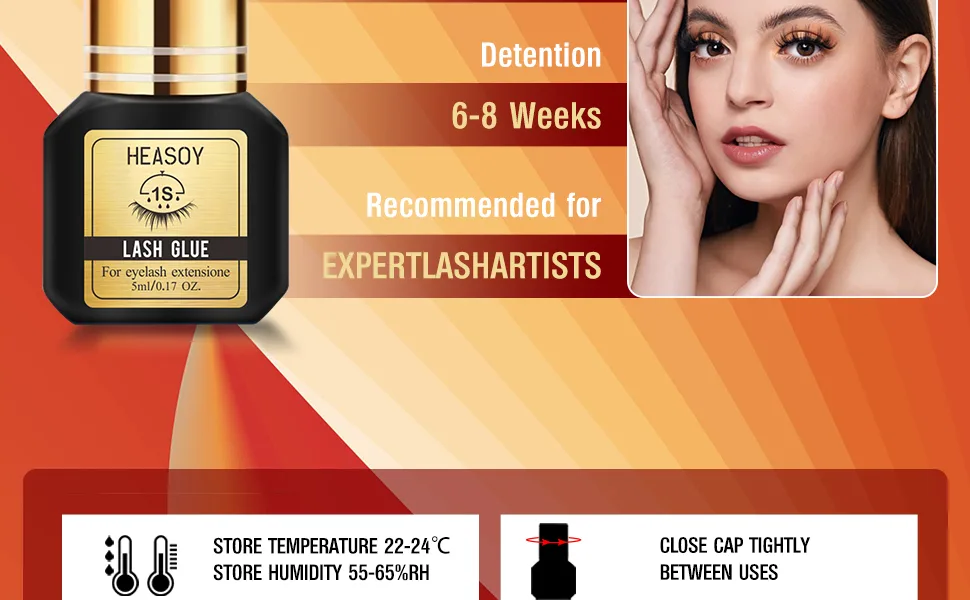 Extra Strong Eyelash Extension Glue | Heasoy Waterproof Lash Glue | 1 Sec Drying time | Retention 8 Weeks | Individual Lash Glue Long Lasting DIY for Semi-Permanent Extensions | Professional Use Only - lash glue