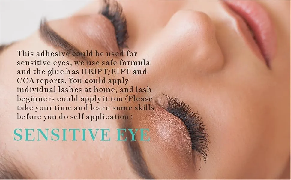 Sensitive Eyelash Extension Glue Strong Hold Cluster Lash Glue 2-3 Weeks Long-Lasting Black Adhesive for Self Application and Professional Use Waterproof Low Fume glue for sensitive eyes - For sensitive eyes