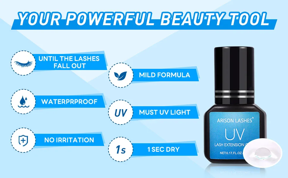 UV Lash Glue for Eyelash Extensions 1 Sec Drying Time 8-9 Weeks Retention Waterproof Extra Powerful Eyelash Glue Lash Adhesive for Professional Use Only - eyelash glue