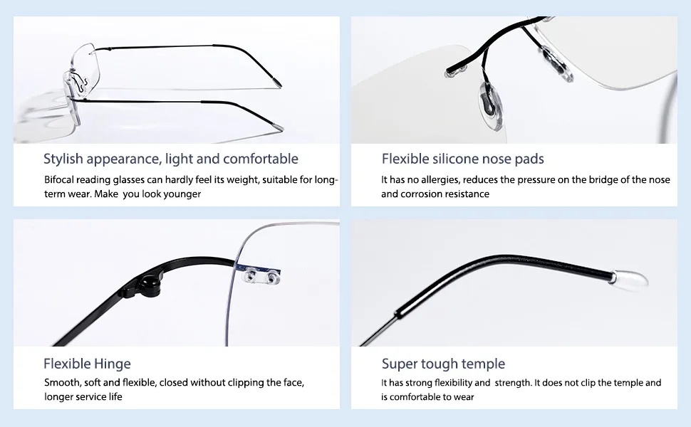 Photochromic Bifocal Reading Glasses Blue Light Blocking Readers For Men And Women Transition Rimless Sunglasses Black-silver 1.0 x - product information 4