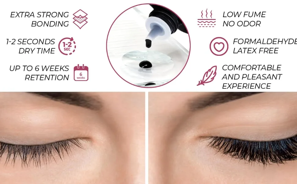 Eyelash Extension Glue Black Extra Strong Hold Waterproof Fast Drying Sensitive Low Fume Eyelash Glue for Eyelash Extensions 7+ Weeks Retention (5ML)/ Professional Lash Extension Adhesive. - instructions for for sensitive eyes latex free eyelash clusters glue eyelash glue
