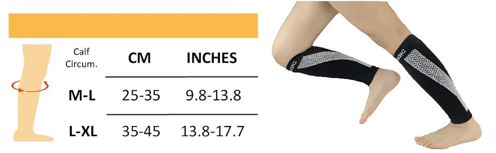 M Magic Sport Kinesiology Taping Compression Calf Sleeves Men and Women Running Hiking Cycling Jogging Medium-Large Black - Kinesiology Taping Compression Calf Sleeves-Black (19-23mmHg)