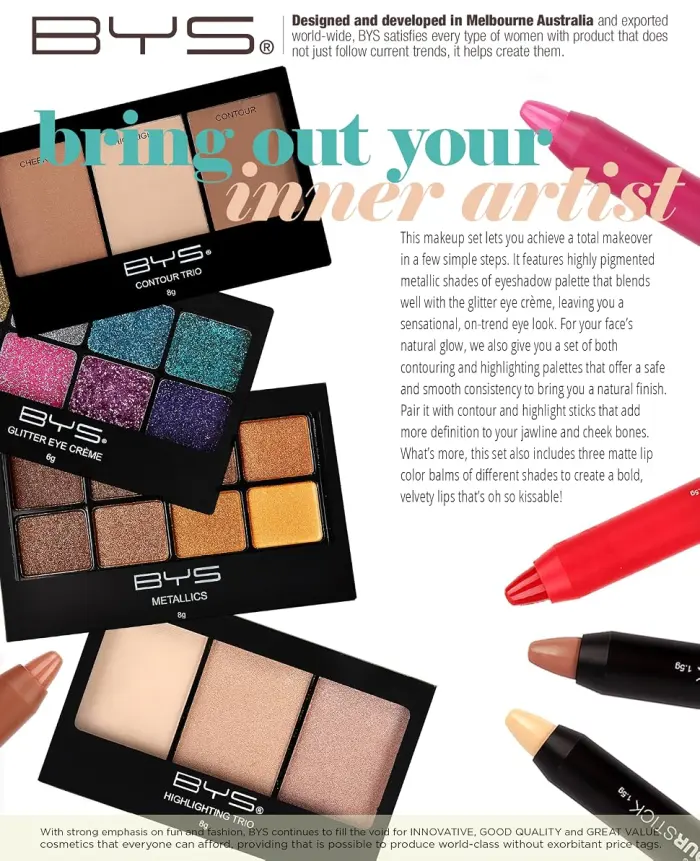 BYS The Definitive Collection Makeup Kit - Eyeshadow Glitter Eye Cream Contour Stick Color Balm - Beauty Gift Set - product information 1