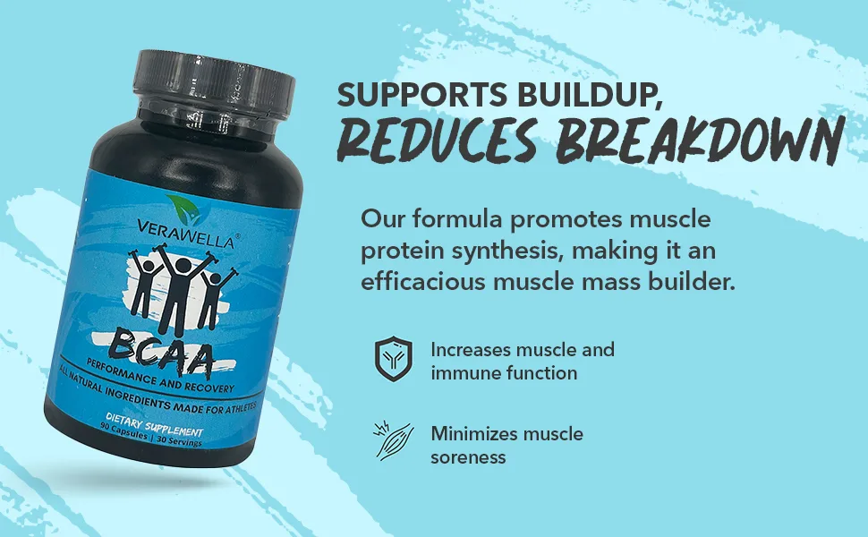 2:1:1 BCAA Branched-Chain Amino Acids for Protein Synthesis BCAA Pre Workout & Post Workout Support Muscle Builder 180 Capsules (60 Servings) - aminos