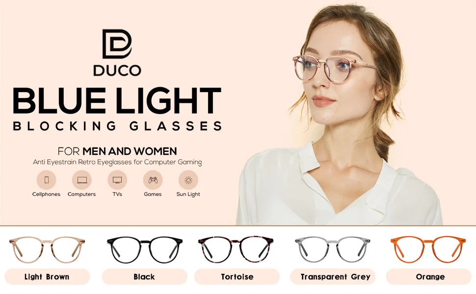 DUCO Blue Light Glasses for Men Women Blue Ray Blocking Glasses Computer Gaming Glasses Teens Retro Round Eyeglasses Frame Grey 5216 - Computer Reading/Gaming/TV/Phones Glasses for Women ,Anti Eyestrain & UV Glare
