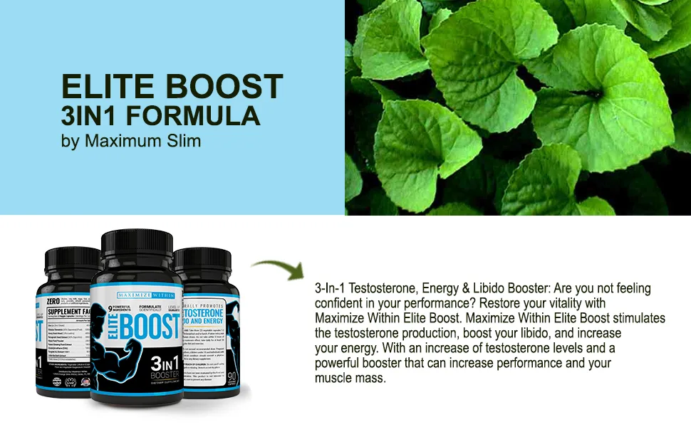 Maximize Within Elite Boost 3in1 Formula Naturally Promotes Testosterone Libido Energy Muscle Mass & Stamina Powerful Ingredients Veggie Capsules - Elite Boost 3in1 Formula