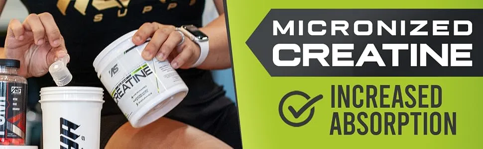 Micronized Creatine Monohydrate Powder - 5g (5 Grams) Per Serving Unflavored - Helps Support Optimum Muscle Gain Suitable for Men & Women 300 gm - 60 Servings - Alpha Supps Creatine increased performance banner