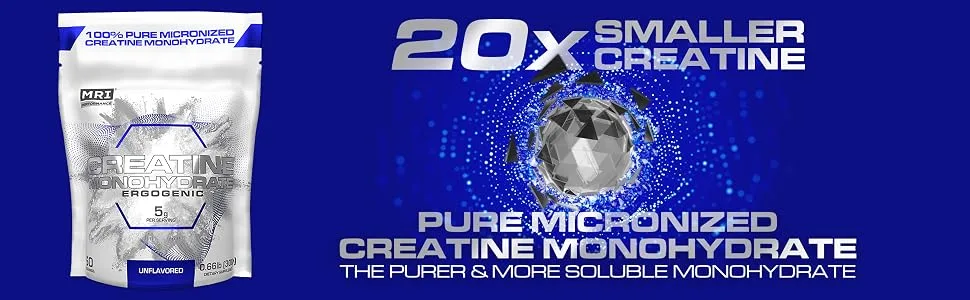 MRI Performance Creatine Monohydrate Powder 5g 100% Pure Micronized Creatine Supplement Muscle Growth & Recovery Build Muscle Increase Strength Performance Endurance 1000g Unflavored - creatine 20 times smaller