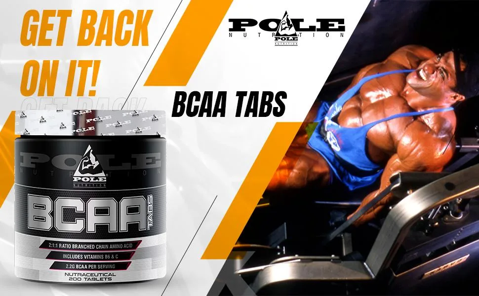 BCAA TABS Branched Chain Essential Amino Acids for Muscles Recovery and Performance includes vitamins B6 and C | 200 Tablets 100 Servings - Pole Nutrition BCAA Tab