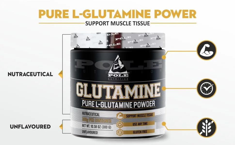 Glutamine Powder | Muscle Recovery Immune Support and Digestive Health | 300 Gram 60 Serving - Pole Nutrition Glutamine