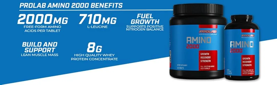 Prolab Nutrition Amino 2000 Essential Amino Acids EAAs Muscle Recovery Lean Muscle Mass 325 tablets - Prolab Amino