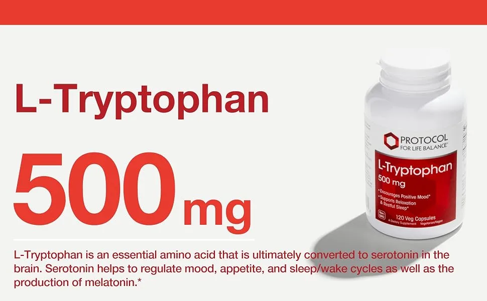 Protocol For Life Balance - L-Tryptophan 500 mg - 120 Veg Capsules - L-Tryptophan