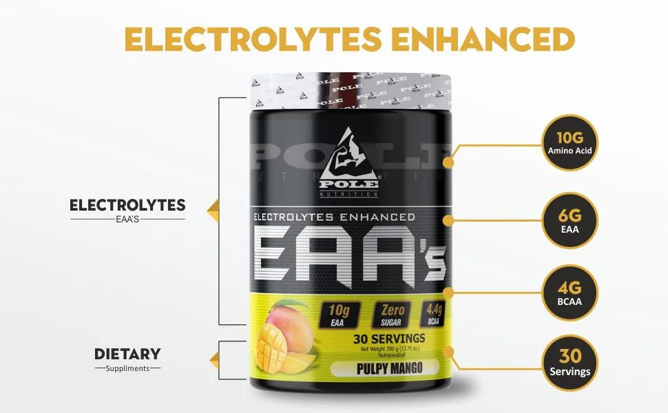 EAA Electrolytes Enhanced | Zero Sugar Flavoured | 390 Gram 30 Servings (Natural Lime) - Pole Nutrition EAA