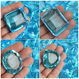 REAL-GEMS 95.20 Ct Pink Tourmaline Square Shaped Healing Crystal - swiss blue topaz