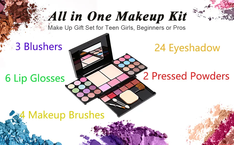 Eyeshadow Palette Makeup Palette 35 Bright Colors Matte and Shimmer Lip Gloss Blush Brushes - product information 2