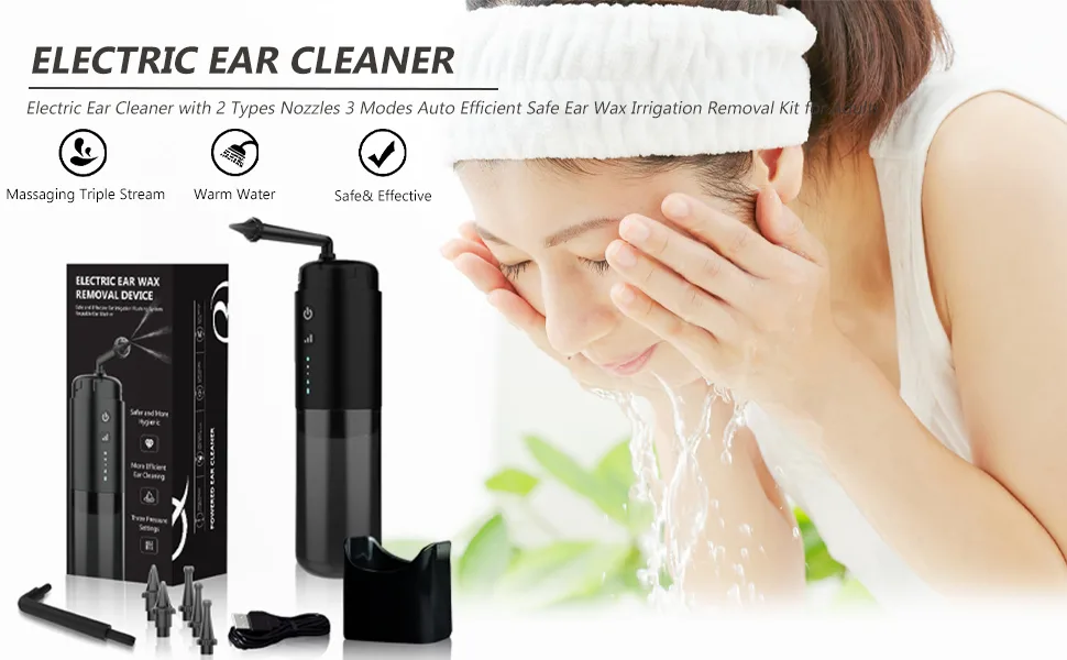 Ear Wax Removal Tool Ear Cleaning Tool Water Resistant USB Rechargeable Electric with 2 Types Nozzles 3 Modes and Effective - product information 2
