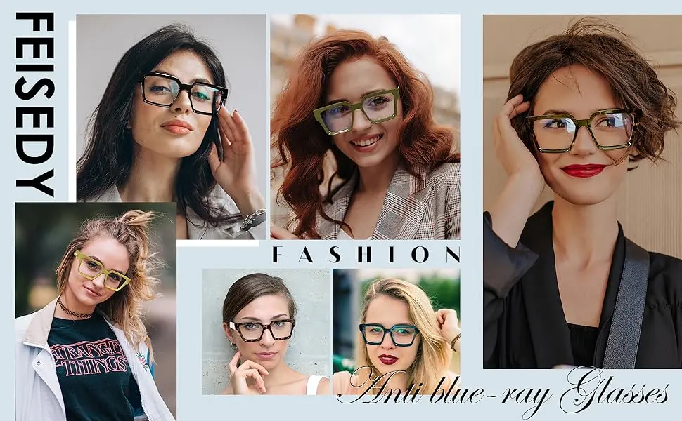 FEISEDY Blue Light Blocking Glasses for Women Men TR Retro Square Anti Eyestrain Glasses Rectangle Chic Look Frame B0037 004 - Pink Leopard 53 Millimeters - feisedy fans show