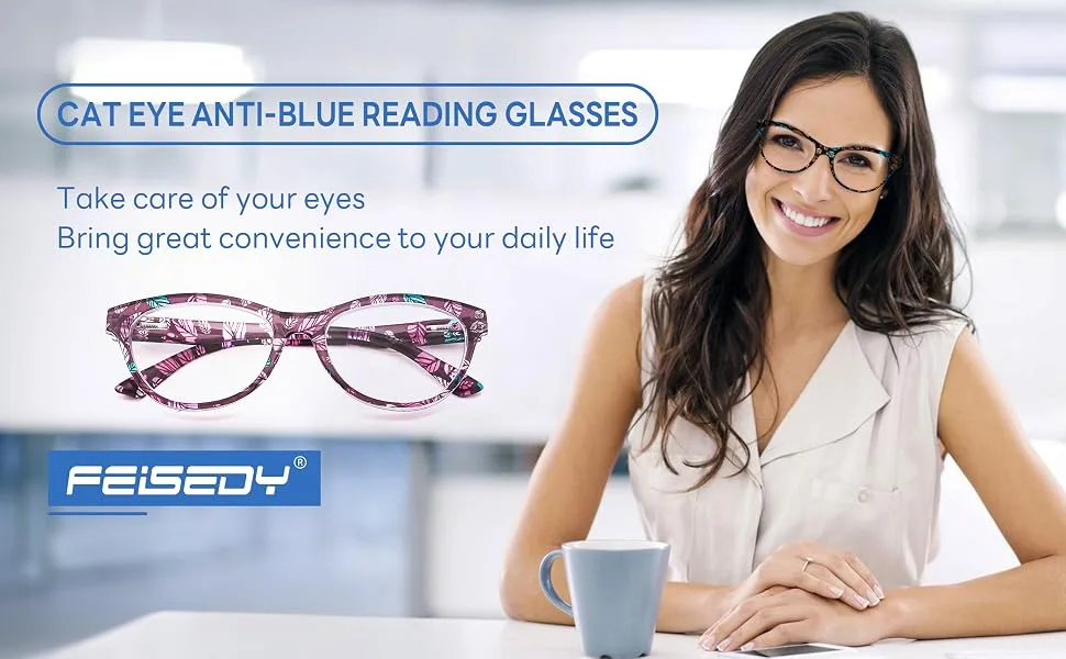 FEISEDY Cat Eye Reading Glasses Womens Blue Light Blocking Readers Computer Cateye Eyeglasses B9107 Purple Print 2.0 x - reading glasses womens