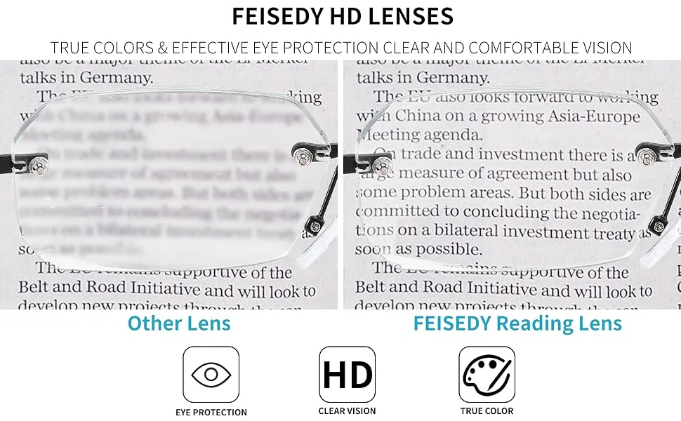 FEISEDY Fashion Rimless Reading Glasses Blue Light Blocking Metal Anti Glare Digital Eyestrain Reader B2983 Golden 1.5 x - Rimless Reader