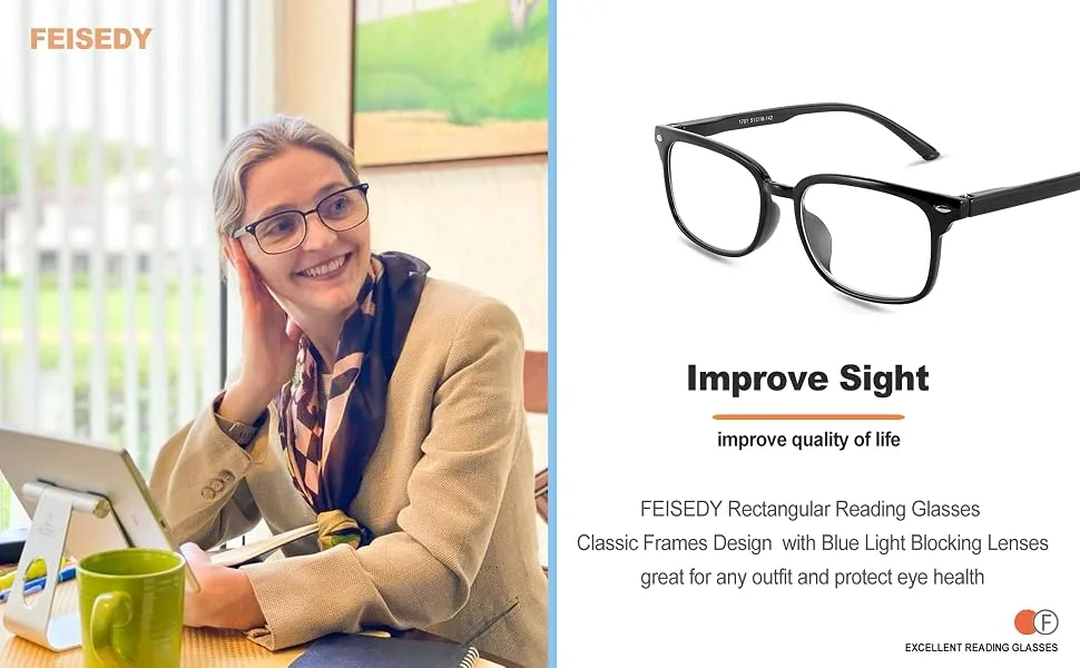 FEISEDY Reading Glasses Blue Light Blocking Reader Glasses with Spring Temples B2566 Blue 3.5 x - 25660003