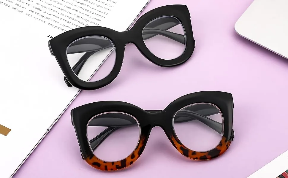 FEISEDY Retro Oversized Blue Light Blocking Reading Glasses Thick Frame Anti Glare Digital Eyestrain Readers B2980 Black Frame 2.0 x - READING GLASSES