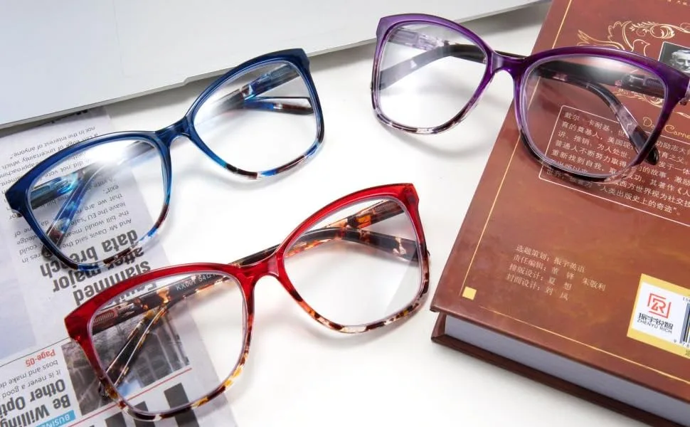 FEISEDY Square Progressive Multifocus Blue Light Blocking Anti-fatigue Reading Glasses B2690 Purple 1.5 x - 2690-2