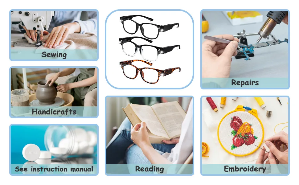 Magnifying Glasses with Light Reading Glasses with Lights and Magnifier Bright LED Readers with Lights Blue Light Blocking Magnifying Eyeglasses Nighttime Reader Lighted Eye Glasses for Men Women+150 - Reading glasses with lights