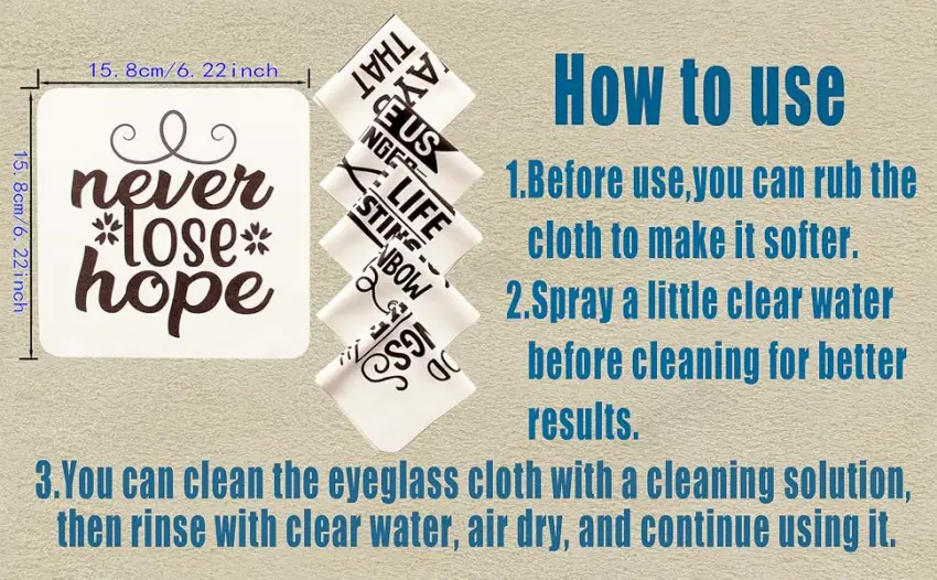Microfiber Eyeglasses Cleaning Cloth: Motivational Quotes Design Soft Cleaner Reusable for Glasses Screen Camera Lens Phones Computer - for Glasses Screen Camera Lens Phones Computer