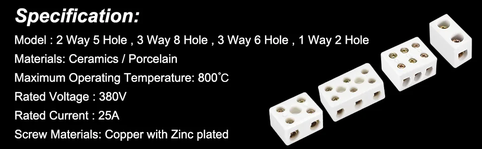 uxcell Ceramics Terminal Blocks High Temp Porcelain Ceramic Connectors 2 Way for Electrical Wire Cable 30A - product information 3