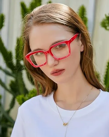 FEISEDY Retro Square Blue Light Blocking Reading Glasses Anti Glare Digital Eyestrain Reader B2479 Blue 1.5 x - 2479 red